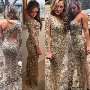 Mac Duggal Gold Sequin One-Shoulder Dress